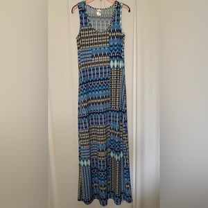 Cover Me Swim Maxi Dress Swimsuit Cover Blue Black White Print Size Medium